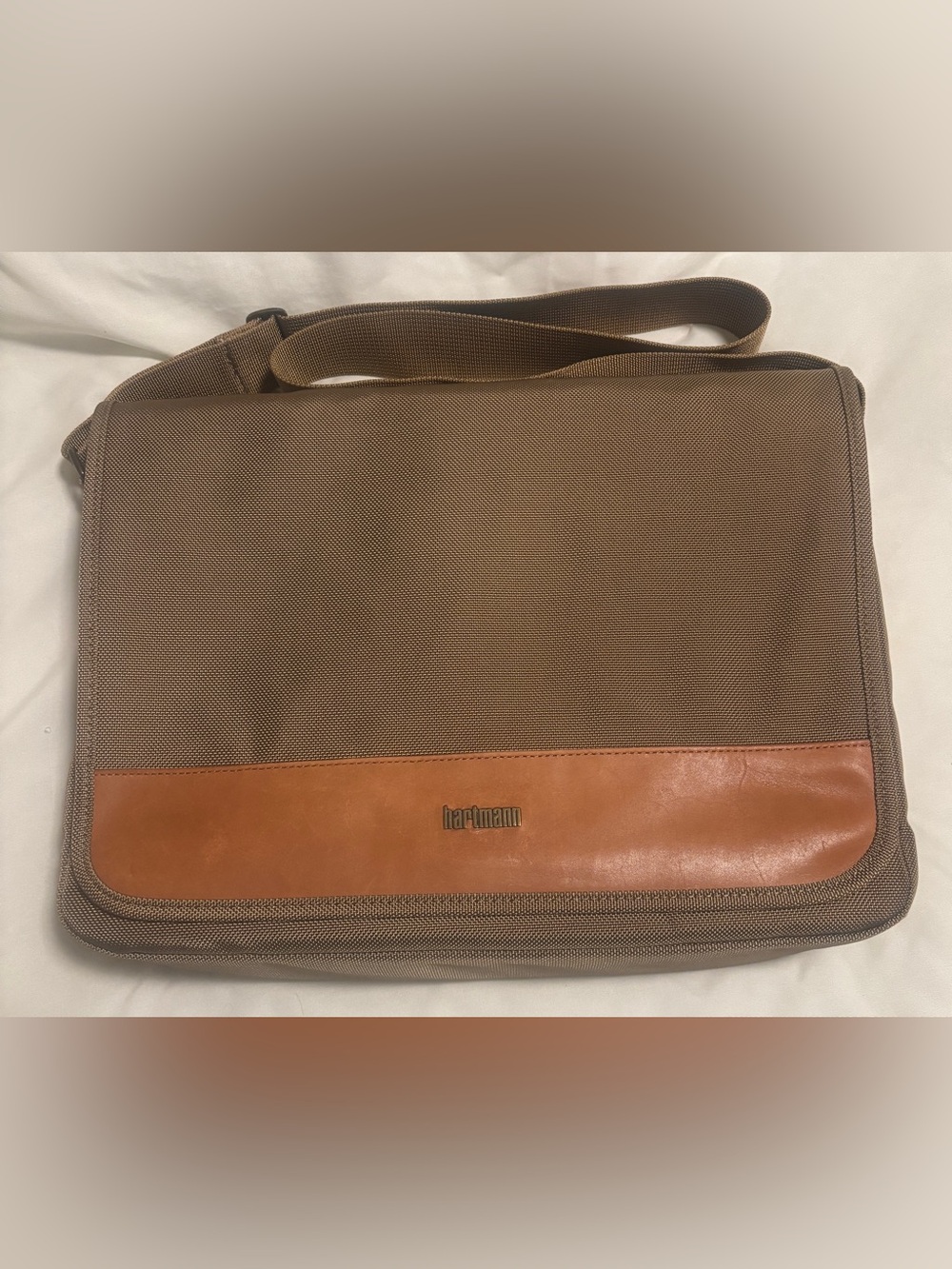 Hartmann Brown Canvas Messenger Bag with Tan Leather Trim